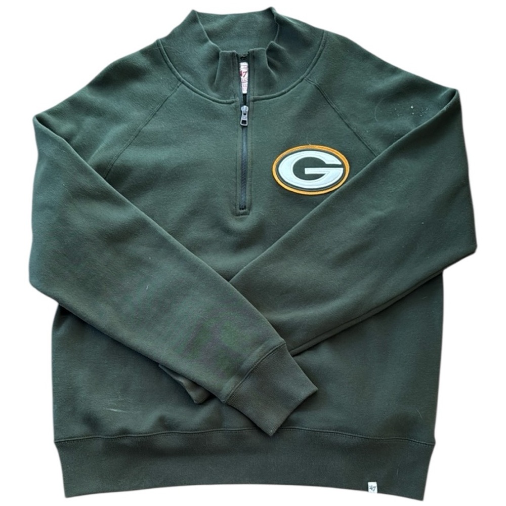 47 Brand Dark Green Quarter-Zip Sweatshirt with Logo